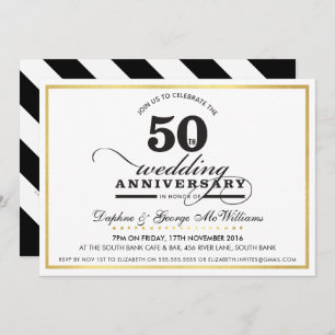 50TH WEDDING ANNIVERSARY Stilgold schwarz einladen Einladung