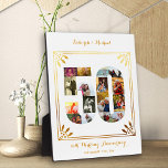 50th Wedding Anniversary White Gold Foto von Klebu Fotoplatte<br><div class="desc">50th Wedding Anniversary Foto Klebung with some of your favorite fotos from the last 50 years. This elegant white and gold design feature a number 50 shaped foto collage with an art deco style frame and ornate script typography. The template is set up ready for you to add your names,...</div>