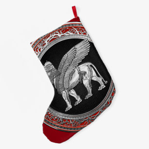 [510] Assyrian Winged Lion - Silver Lamassu Großer Weihnachtsstrumpf