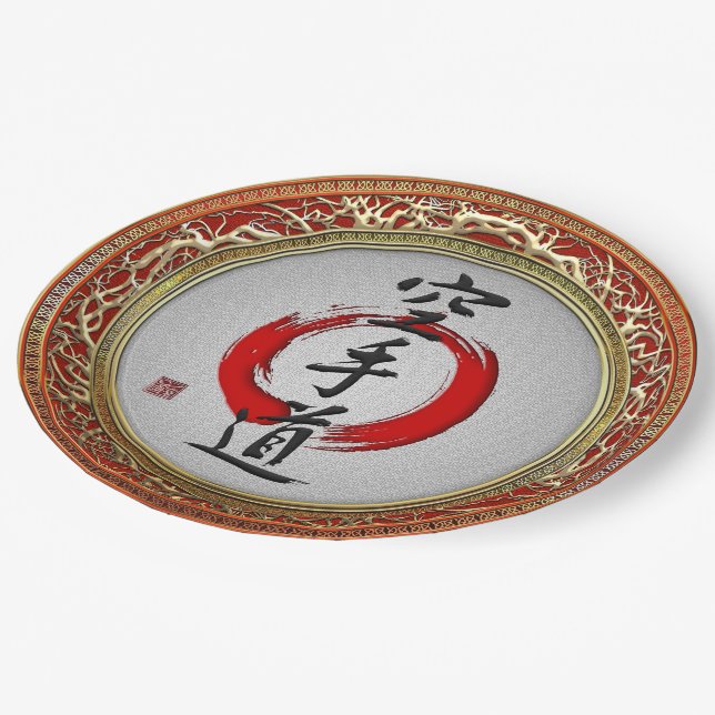 [510] Japanische Kalligraphie - Karate-tun Sie Pappteller (Schrägansicht)