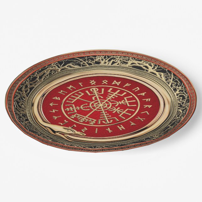 [510] Vegvisir - Viking Gold Magic Runic Compass Pappteller (Schrägansicht)