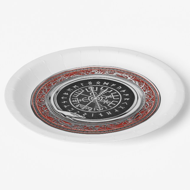 [510] Vegvisir - Viking Silver Magic Runic Compass Pappteller (Schrägansicht)
