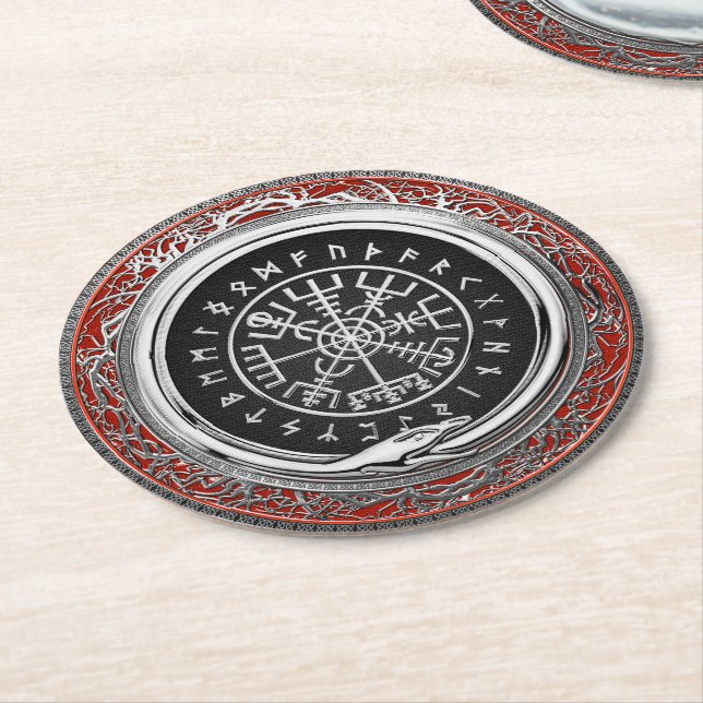 [510] Vegvisir - Viking Silver Magic Runic Compass Runder Pappuntersetzer (Angewinkelt)