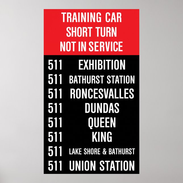 511 BATHURST Replica TTC Streetcar Rollsign Poster (Vorne)