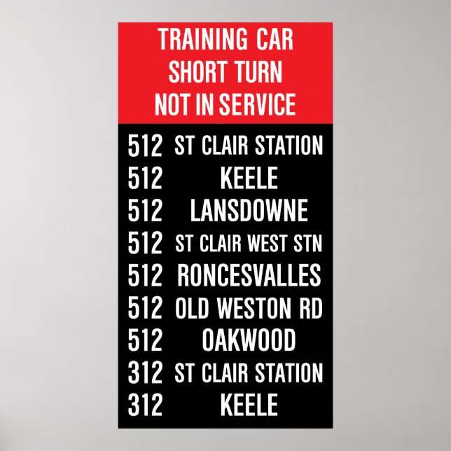 512 ST CLAIR Replica TTC Rollsign Poster (Vorne)