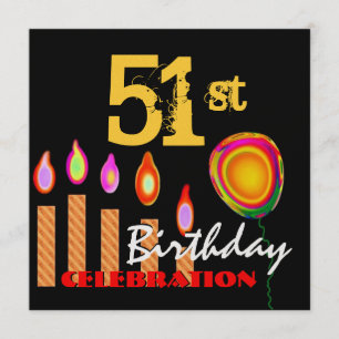 51. Birthday Gold Candles und Balloon Metallic Einladung