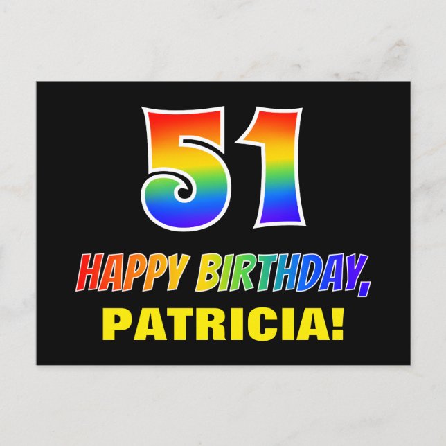 51. Geburtstag: Bold, Fun, Simple, Rainbow 51 Postkarte (Vorderseite)