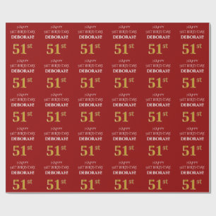 51. Geburtstag: Elegant, rot, Imitats Gold Look Geschenkpapier
