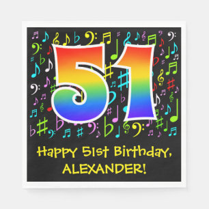51. Geburtstag - Farbige Musiksymbole, Regenbogen Serviette