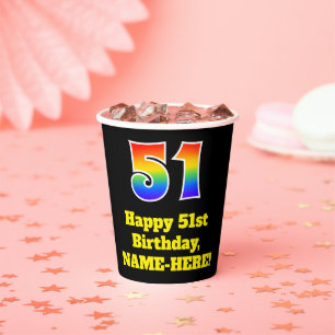51. Geburtstag: Farblich, Spaß, Spannung, Regenbog Pappbecher