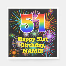 51. Geburtstag: Fun Fireworks Pattern + Rainbow 51 Serviette