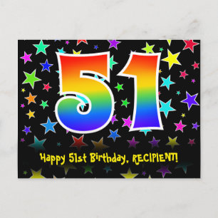 51. Geburtstag: Lustiges Sterne-Muster, Regenbogen Postkarte