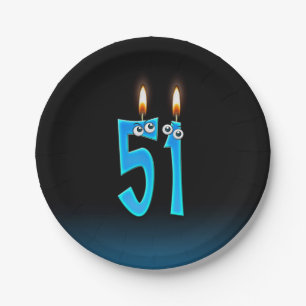 51. Geburtstag mit hellen Kerzenzahlen Pappteller