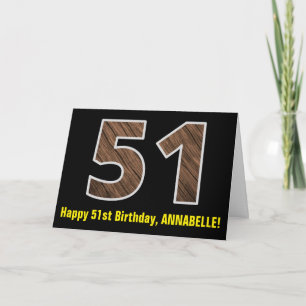 51. Geburtstag: Name + Falsches Holzstrukturmuster Karte