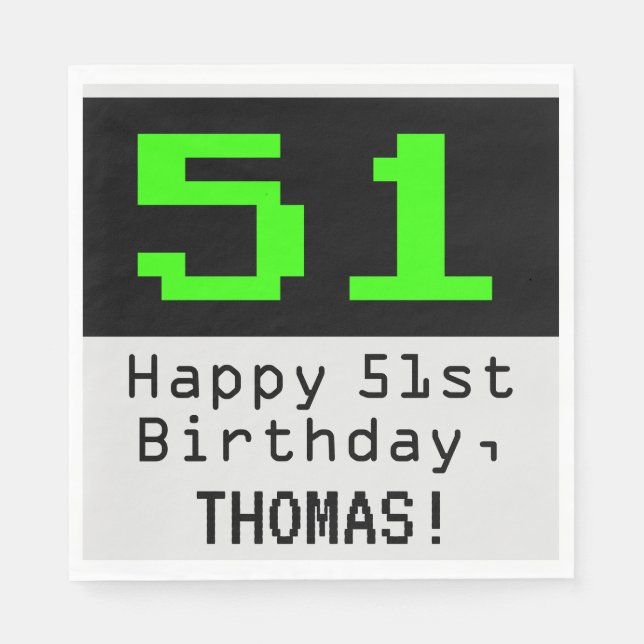 51. Geburtstag - Nerdy / Geeky Style "51" & Name Serviette (Vorderseite)