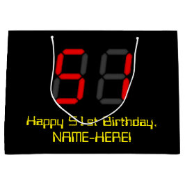51. Geburtstag: Red Digital Clock Style "51" + Nam Große Geschenktüte