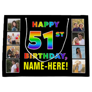 51. Geburtstag: Regenbogentext, benutzerdefinierte Große Geschenktüte
