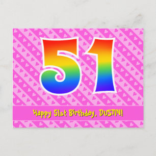 51. Geburtstag: Rosa Streifen & Herz, Regenbogen 5 Postkarte