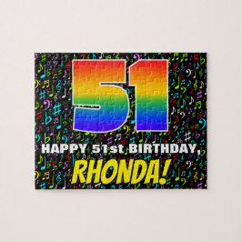 51. Geburtstag — Spaß, bunte Musiksymbole & "51" Puzzle