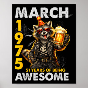 51. Geburtstag Waschbär Bier März 1975 Vintage 51 Poster