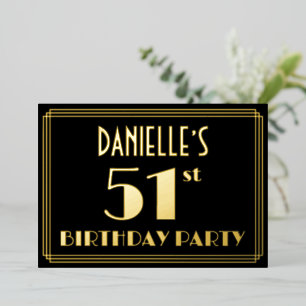 51. Geburtstagsparty: Art Deco Look "51", w/ Name Folieneinladung