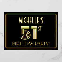 51. Geburtstagsparty — Art Deco Stil "51" + Name Folieneinladung
