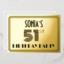 51. Geburtstagsparty — Art Deco Stil "51" & Name Folieneinladung