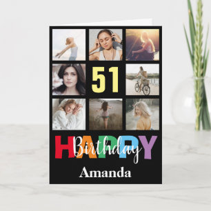 51. Happy Birthday Foto Collage Modern Black Karte