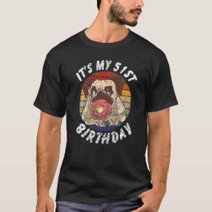 51 Jahre alter Pug und Donut Vintage Distressed 51 T-Shirt