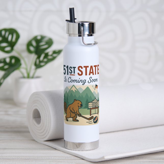 51. Staat Beaver Hockey Kanada USA Flaggendesign Trinkflasche (Yoga (gedreht)