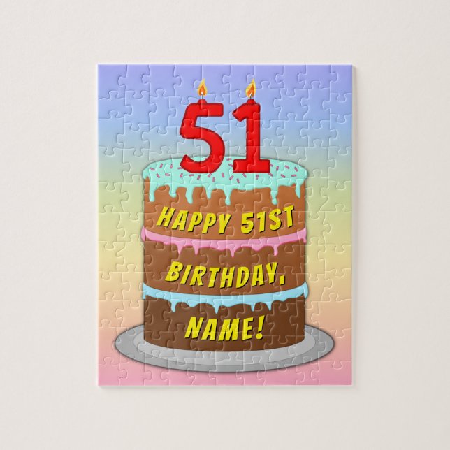 51st Birthday: Fun Cake and Candles + Custom Name Puzzle (Vertikal)