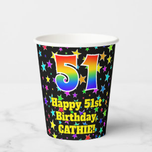 51st Birthday: Fun Stars Pattern and Rainbow 51 Pappbecher