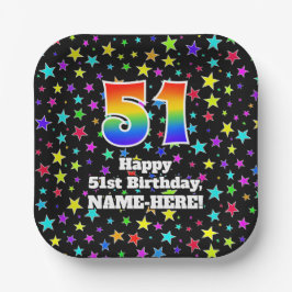 51st Birthday: Fun Stars Pattern and Rainbow “51” Pappteller