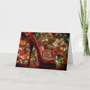 5258-2-Red Shoe mit Weihnachtsbaum Feiertagskarte