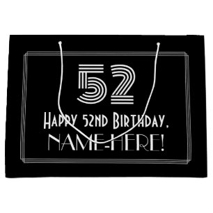 52. Geburtstag — Art Deco Look "52" & Name Große Geschenktüte