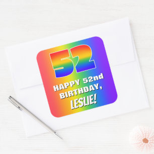 52. Geburtstag: Farbenfroh, Fun Rainbow Pattern # Quadratischer Aufkleber