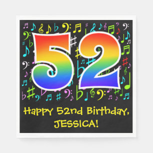 52. Geburtstag - Farbige Musiksymbole, Regenbogen Serviette