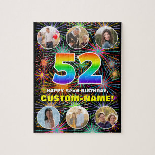 52. Geburtstag: Fun Rainbow #, Individuelle Name + Puzzle