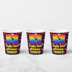52. Geburtstag: Loving Hearts Pattern, Regenbogen Pappbecher