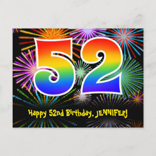52. Geburtstag – Lustiges Feuerwerk Muster + Regen Postkarte