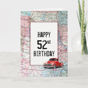 52. Geburtstag Rotes Retro-LKW auf Karte