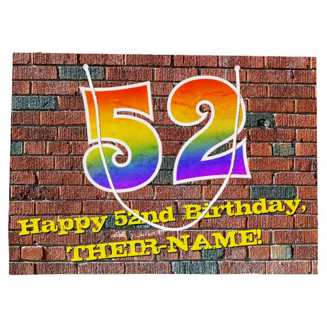 52. Geburtstag: Spaß, Graffiti-Inspiriert Regenbog Große Geschenktüte (Rückseite)