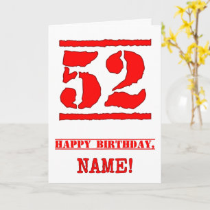 52. Geburtstag: Spaß, Red Rubber Briefmarke Inspir Karte