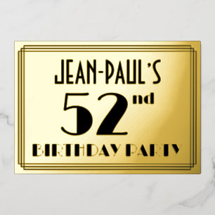 52. Geburtstagsfeier — Art Deco-Look „52“ + Name Folieneinladung