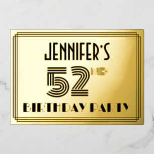 52. Geburtstagsfeier — Art Deco-Stil “52” & Name Folieneinladung