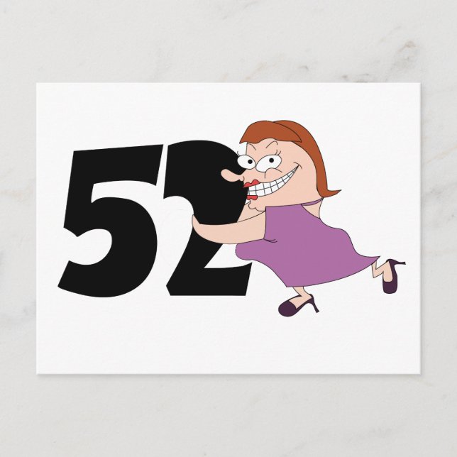 52 Geburtstagsgeschenke - Funny Cartoon Geburtstag Postkarte (Vorderseite)