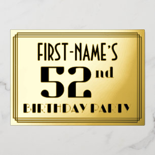 52. Geburtstagsparty: Art Deco Look "52" und Name Folieneinladung