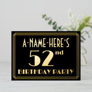 52. Geburtstagsparty: Art Deco Look "52", w/ Name Folieneinladung