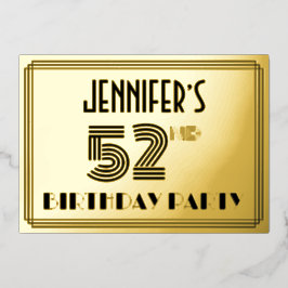 52. Geburtstagsparty — Art Deco Stil "52" & Name Folieneinladung