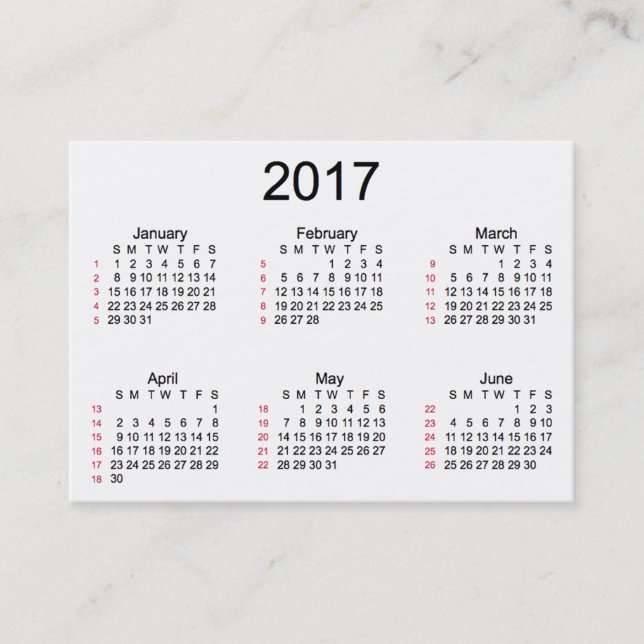 52 Weiß-Kalender der Wochen-2017 durch Janz Visitenkarte (Vorderseite)